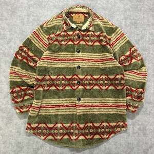 Barn Fly Ranch Fleece Shirt Jacket Mens Medium Southwestern USA Made Green Red